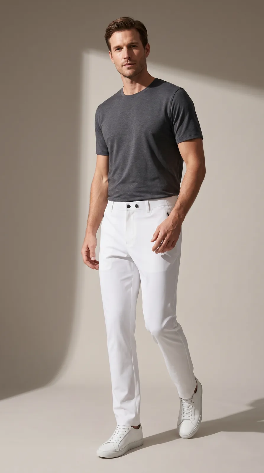 Men White Stretch Commuter Pant