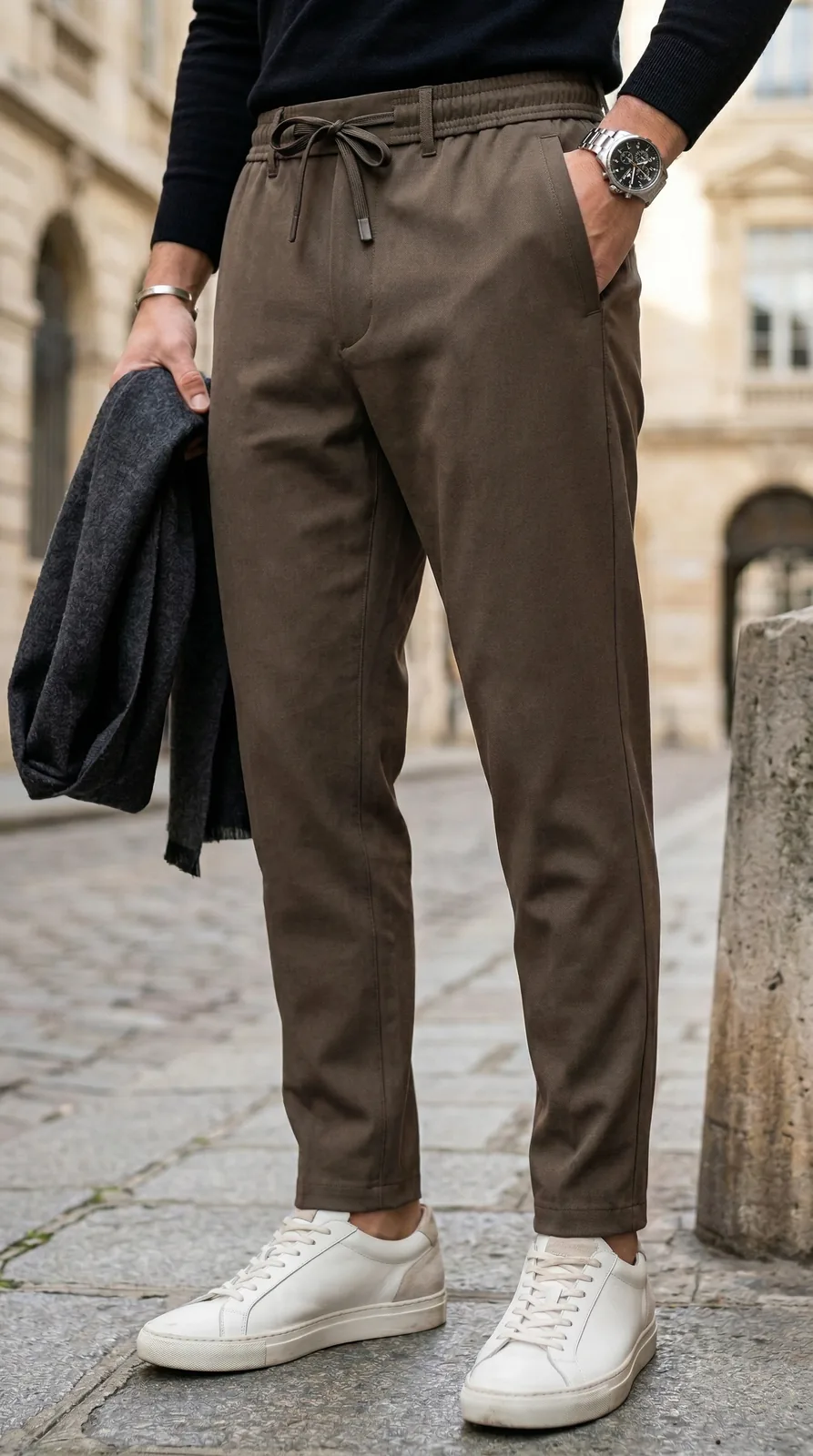 Men Stone Gray Drawcord Chino