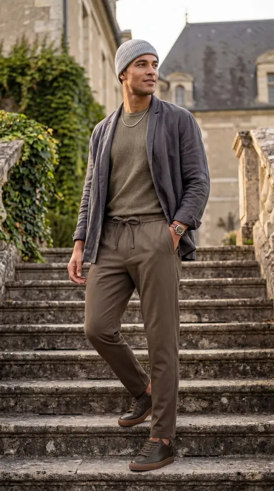 Men Stone Gray Travel Pant
