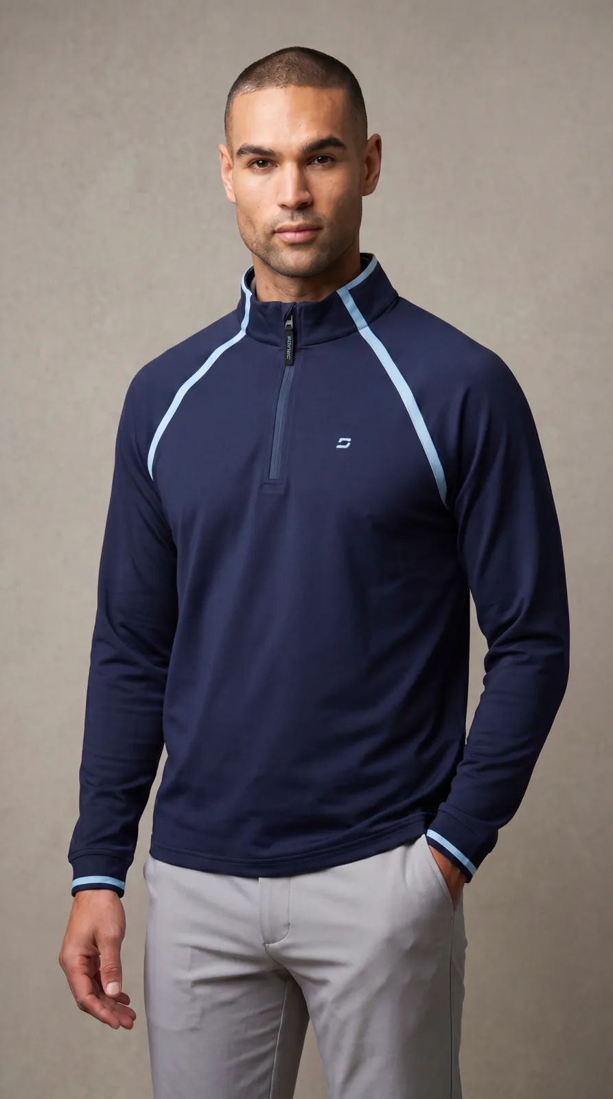 Men Navy Half-Zip Top